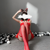 MISS WIVES Christmas Sexy Bell Collar Plush Bodysuit Set for Women